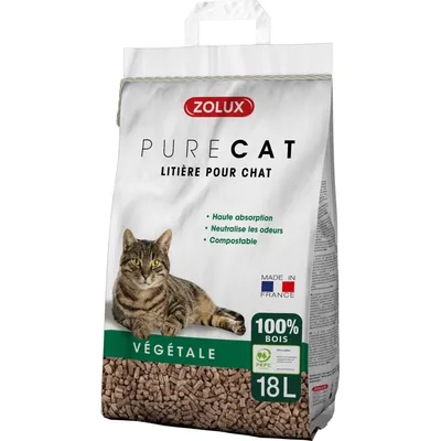 zolux - Litière végétale granules de bois PureCat 18 L soit 12.5 kg pour ch