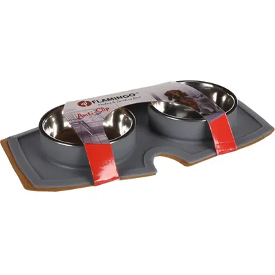 Flamingo - Gamelle et abreuvoir 410ml avec tapis en silicone anti-dérapant