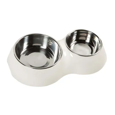 Flamingo - Gamelle double blanche 350 ml et 160 ml ø 11 et ø 14 cm  Chien o