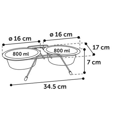Ecuelle duo ø 16 cm. 800 ml. avec support Arjun. M . pour chien