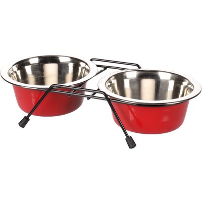 Ecuelle duo ø 16 cm. 800 ml. avec support Arjun. M . pour chien
