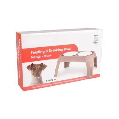 animallparadise - Gamelle double sur pieds MANGI taupe 2 x 675 ml pour chie