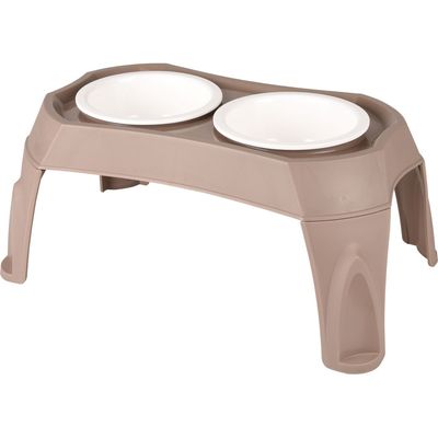 Gamelle double sur pieds MANGI taupe 2 x 675 ml pour chien