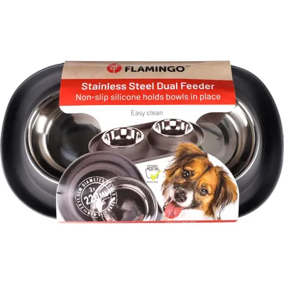 Flamingo - Gamelle Duo Grafa Ovale Gris foncé 2 x 220 ml pour l'eau et la n