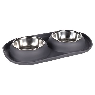 Gamelle Duo Grafa Ovale Gris foncé 2 x 220 ml pour l'eau et la nourriture p