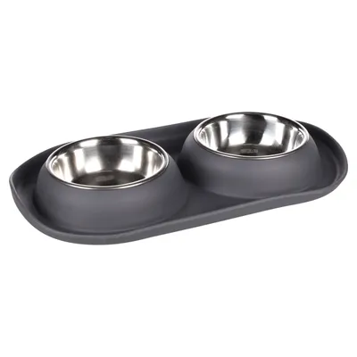 Gamelle Duo Grafa Ovale Gris foncé 2 x 220 ml pour l'eau et la nourriture p