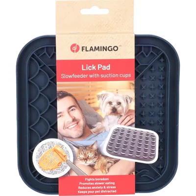 Flamingo - Tapis à lécher Tolo Carré Bleu foncé 20 x 20 pour chien et chat