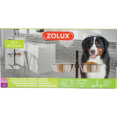 Support double pour gamelles hauteur max 46 cm pour chien