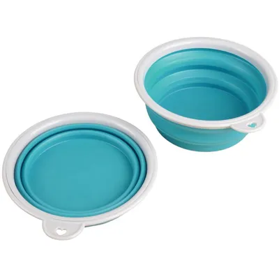FLAMINGO Bol d'eau de voyage 2 en 1 pour animaux Trinka Bleu et gris