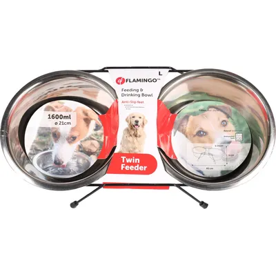 Flamingo - Ecuelle duo ø 21 cm, 1600 ml avec support Arjun, L, pour chien