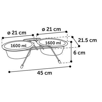 Ecuelle duo ø 21 cm, 1600 ml avec support Arjun, L, pour chien