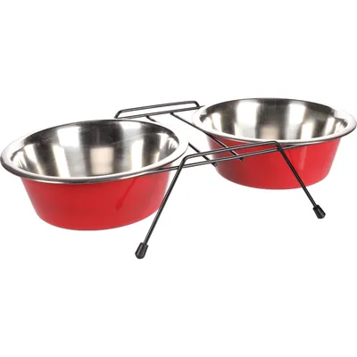 Ecuelle duo ø 21 cm, 1600 ml avec support Arjun, L, pour chien