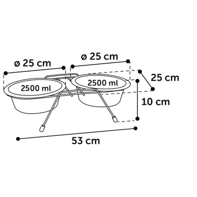 Ecuelle duo ø 25 cm 2500 ml avec support Arjun XL pour chien