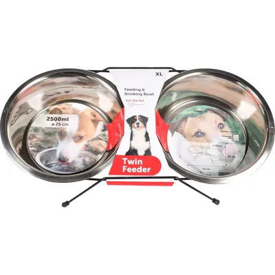 Flamingo - Ecuelle duo ø 25 cm 2500 ml avec support Arjun XL pour chien