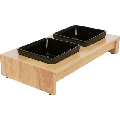 Set de gamelles, céramique/bois 0.2L/10 cm pour chien ou chat