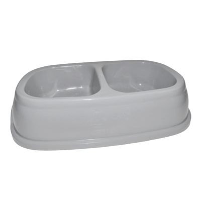 Ecuelle double bol 2 x 400 ml, gris en plastique, pour chien