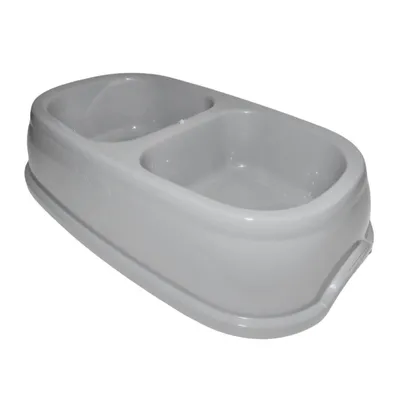animallparadise - Ecuelle double bol 2 x 400 ml, gris en plastique, pour ch