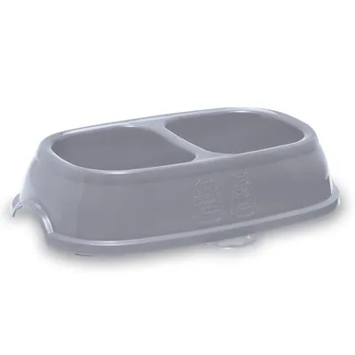 animallparadise - Ecuelle double bol 2 x 400 ml, gris en plastique, pour ch