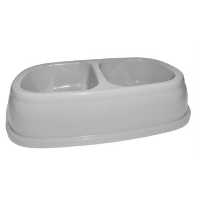 Ecuelle double bol 2 x 400 ml, gris en plastique, pour chien