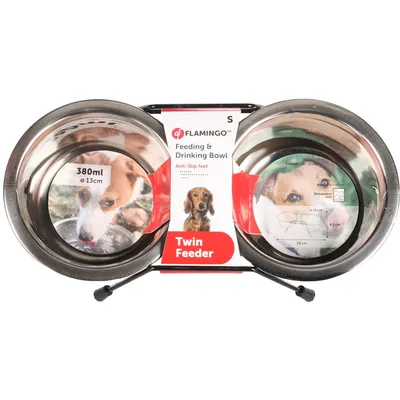 Flamingo - Ecuelle duo ø 13 cm 380 ml avec support Arjun  S pour chien
