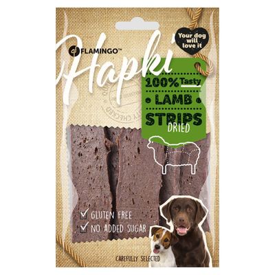 Friandise lamelles d'agneau Hapki BBQ pour chien 85 g sans gluten