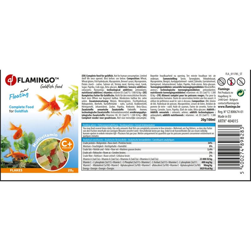 Flamingo - Aliment poisson  et carassins 20 g , 100 ml