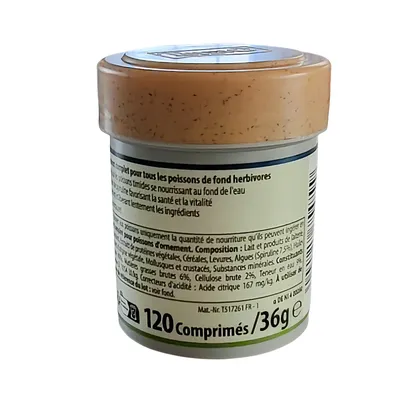 Pleco Tablets Aliment complet pour grands poissons de fond herbivores 120co