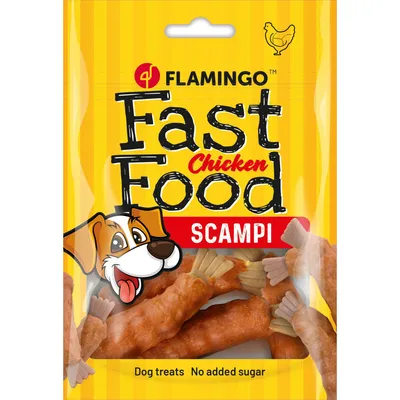 Flamingo - Friandises Fast Food Scampi avec poulet 120 g pour chien Flamingo - Friandises Fast Food Scampi avec poulet 120 g pour chien