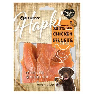 Friandise filet de poitrine de  poulet séché Hapki BBQ pour chien 170 g san