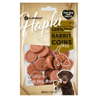 Flamingo - Friandise lapin pièces Hapki BBQ pour chien 85 g sans gluten Flamingo - Friandise lapin pièces Hapki BBQ pour chien 85 g sans gluten