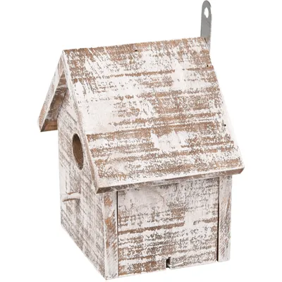 Nichoir pour oiseaux GOOS en bois . 15.5 x 11 x 16 cm. blanc /brun.