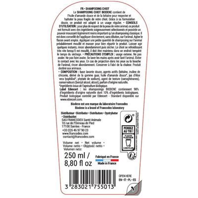Shampooing 250 ml Biodene pour Chiot