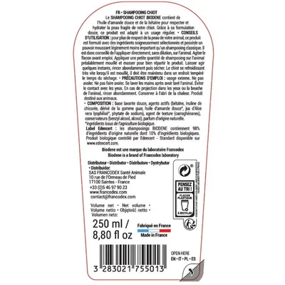 Shampooing 250 ml Biodene pour Chiot