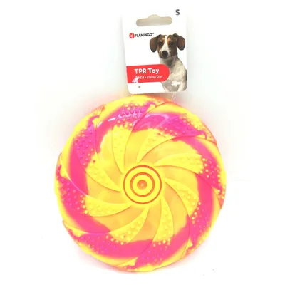 Flamingo - Disque Volant ZAZA, TPR,  ø18 cm, jaune et rose, Jouet pour chie