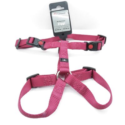 Harnais H Ziggi S/M  tour de cou 35 -50 cm 15 MM  cerise pour chien