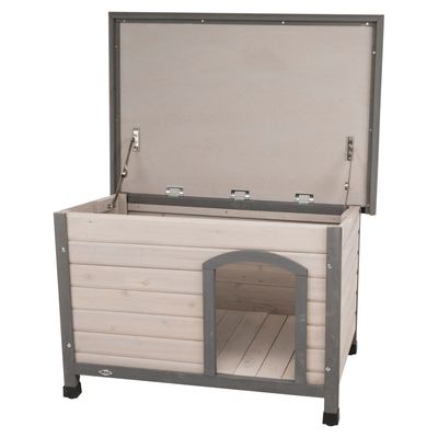 Niche en bois Classic toit plat S-M, 85 x 58 x 60 cm, grise pour chiens