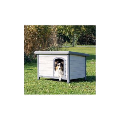 Niche en bois Classic toit plat S-M, 85 x 58 x 60 cm, grise pour chiens