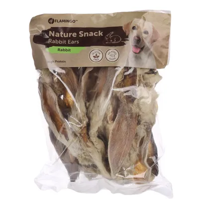 Flamingo - Oreille de lapin avec poils nature snack 200 g pour chien