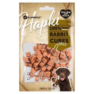 Friandise cubes de lapin Hapki BBQ pour chien 85 g sans gluten