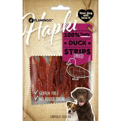 Flamingo - Friandises Hapki Lanières Canard 85 g pour chien Flamingo - Friandises Hapki Lanières Canard 85 g pour chien