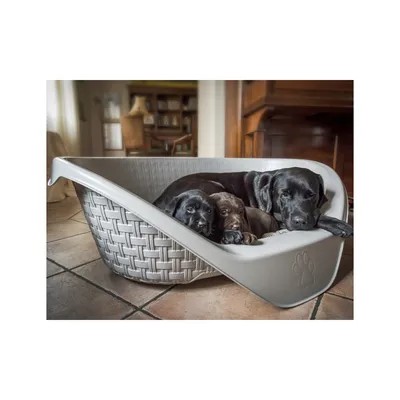 corbeille aspect rotin 60 x 44 x 21 cm H gamme Nido couleur gris clair pour