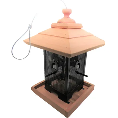 animallparadise - Mangeoire silo à noix, bois métal grille 22 x 22 x 32 cm animallparadise - Mangeoire silo à noix, bois métal grille 22 x 22 x 32 cm