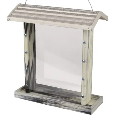 Mangeoire silo pour graines, gris blanc transparent, pour oiseaux