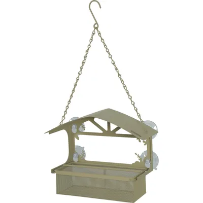 Mangeoire à graines pour fenêtre avec toit, vert, pour oiseaux