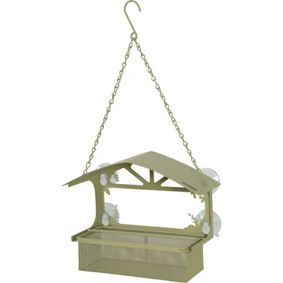 Mangeoire à graines pour fenêtre avec toit, vert, pour oiseaux