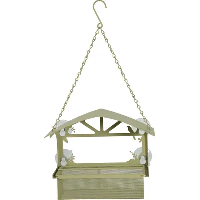 Mangeoire à graines pour fenêtre avec toit, vert, pour oiseaux
