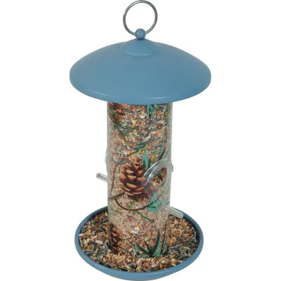 Mangeoire silo en plastique avec 2 perchoirs décorée  pour oiseaux