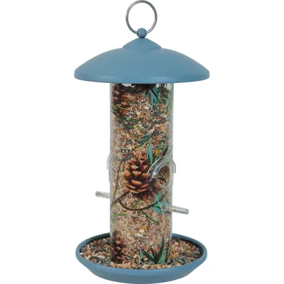 Mangeoire silo en plastique avec 2 perchoirs décorée  pour oiseaux