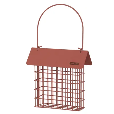 Support pain de graisse en métal avec toit  terracotta  pour oiseaux