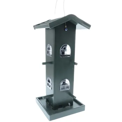 Mangeoire silo maison Verte, bois composite, hauteur 33 cm. pour oiseaux